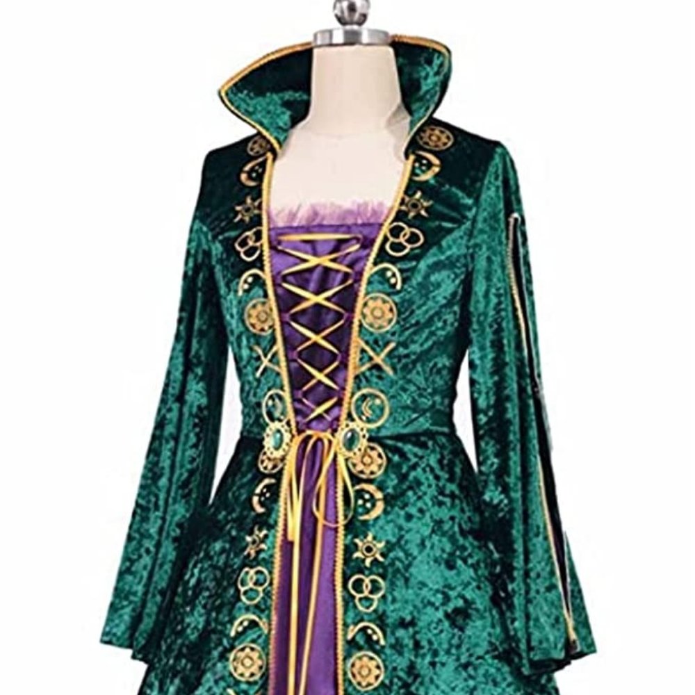 Medieval Witch Green Dress Costume Robe Cape, NWT M